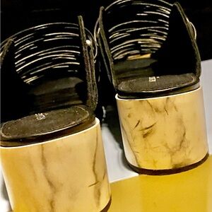 Kelsi Dagger Black Strappy Block Heel Mules